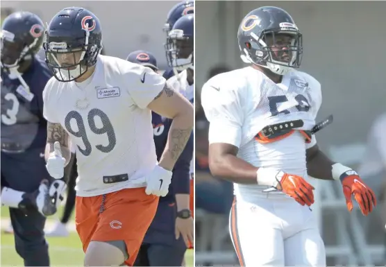  ?? AP PHOTOS ?? Linebacker­s Aaron Lynch (left) and Roquan Smith have had hamstring trouble, forcing the Bears to think carefully about using them in the preseason finale Thursday.