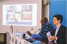  ?? AP ?? Ole von Uexkull, Executive Director of the Right Livelihood Award Foundation (right), and jury member Maina Kiai announce the winners.