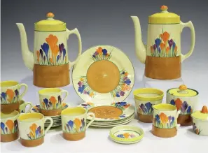  ?? ?? Clarice Cliff Bizarre Autumn Crocus pattern tankard shape part coffee service.