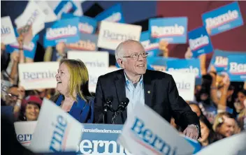  ?? Picture: REUTERS/ CALLAGHAN O'HARE ?? PEOPLE'S CHOICE: US Democratic presidenti­al candidate Senator Bernie Sanders celebrates with his wife Jane after being declared the winner of the Nevada Caucus at a campaign rally in San Antonio, Texas, on Saturday.
