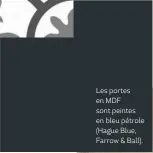  ??  ?? Les portes en MDF sont peintes en bleu pétrole (Hague Blue, Farrow &amp; Ball).