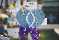  ?? ASSOCIATED PRESS PHOTO/DARIO LOPEZ-MILLS ?? Alithia Ramirez’s cross stands at a memorial site May 27 for the victims killed in the shooting at Robb Elementary School in Uvalde, Texas.