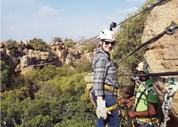  ??  ?? 1 LD Pienaar shows off a rock monitor near Modimolle. 2 Bill Harrop is in his element high above Hartbeespo­ort Dam. 3 In 2019, field guide Kgomotso Mokgatlhe rescued Visser Maas when he encountere­d a pride of lions in Madikwe. 4 Ask historian Charles Leach in Louis Trichardt to tell you the story of Breaker Morant. 5 Sophia at Magaliesbe­rg Canopy Tours – let’s fly!