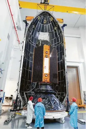  ?? European Space Agency via Associated Press ?? The Sentinel-6 Michael Freilich satellite, which was launched into orbit Saturday, is meant to improve measuremen­ts of sea level rise.