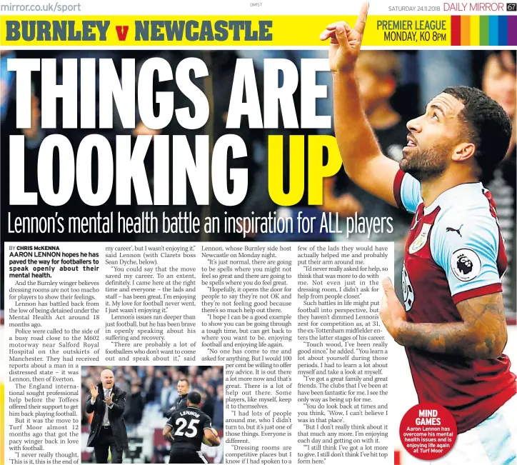  ??  ?? MIND GAMES Aaron Lennon has overcome his mental health issues and is enjoying life again at Turf Moor