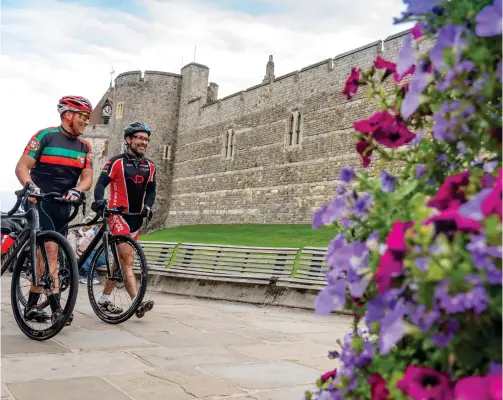  ?? ?? Pictured clockwise from left: Cyclists at Windsor Castle; Clifton Suspension Bridge, Bristol; Bowood House & Gardens; Blenheim Palace