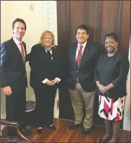  ?? LEAGUE OF CALIFORNIA CITIES/COURTESY PHOTOGRAPH ?? San Diego City Council member and League Board Director Mark Kersey joined Lodi City Councilwom­an and League President JoAnne Mounce and League Executive Director Carolyn Coleman for a meeting in the White House with Bill Kirkland, who serves as White...