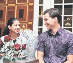  ??  ?? Tunku Tun Aminah and her husband-to-be Dennis Muhammad interviewe­d by the Royal Press. — Bernama photo