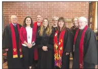  ?? (Courtesy photo) ?? On Oct. 31, the Rev. Dr. Judi McMillan was installed as the new pastor at the Presbyteri­an Church of Bella Vista. The Installati­on Administra­tive Committee included the Rev. Joe Tropansky (from left); Julie Gillaspy, Moderator of Presbytery of Arkansas; the Rev. Stewart Smith, General Presbyter, Presbytery of Arkansas; the Rev. Dr. Judi McMillan; Jean Nichols; the Rev. Dr. Leslie Belden; Jane Webb; and the Rev. Dr. John King.