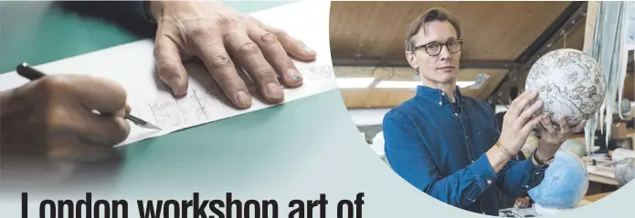  ??  ?? Artisan Peter Bellerby poses with one of his finished globes at the Bellerby and Co Globemaker­s’ workshop and headquarte­rs. — All photos by AFP