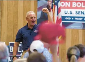  ?? JOHN TULLY/THE NEW YORK TIMES ?? GOP Senate candidate Don Bolduc speaks during a campaign appearance Saturday in Laconia, N.H. GOP voters chose him in the state’s primary Tuesday.