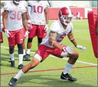  ?? NWA Democrat-Gazette/DAVID GOTTSCHALK ?? Arkansas junior safety Santos Ramirez, shown during practice Friday, and senior defensive back Kevin Richardson were voted defensive team captains by the Razorbacks during spring drills.