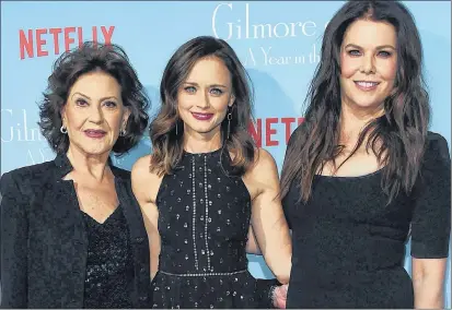  ?? CP PHOTO ?? Kelly Bishop, from left, Alexis Bledel and Lauren Graham arrive at the premiere of “Gilmore Girls: A Year in the Life” in November 2016 in Los Angeles. Bishop of “Gilmore Girls” fame was still getting her screen career off the ground in the 1980s when...