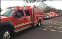  ?? EVAN BRANDT — MEDIANEWS GROUP ?? Emergency vehicles lined up in front of Pottstown Hospital Monday.