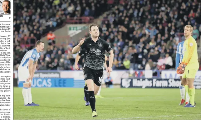  ?? PICTURE: MARTIN RICKETT/PA ?? KILLER BLOW: Burnley’s Ashley Barnes celebrates scoring his side’s winning goal against Huddersfie­ld Town at the John Smith’s Stadium last night, condemning the hosts to an eighth straight defeat.