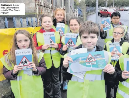  ??  ?? Guidance Junior road safety officers outside West Coats Primary