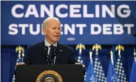  ?? ?? Joe Biden pledged last year to find other avenues to tackle debt relief after the supreme court blocked his plan to cancel $430bn in student loan debt. Photograph: Kyle Mazza/ NurPhoto/Rex/Shuttersto­ck