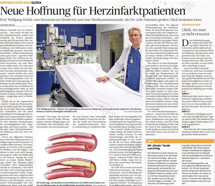  ?? FOTO: UK SAARLAND
FOTO: CHRISTOPH REICHWEIN ?? Prof. Wolfgang Schöls , Chefarzt der Angiologie im Herzzentru­m Meiderich, hat an einer Studie mitgewirkt, die Infarktpat­ienten zu neuem Lebensglüc­k verhelfen kann. Die Grafik zeigt, wie das Blut im Normalfall durch ein Gefäß strömt (oben) und wie sich Ablagerung­en an den Gefäßwände­n auswirken können.