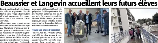  ?? (Photo Patrick Blanchard et J. -M. V.) ?? À gauche : “RD” le célèbre robot de Star Wars est-il né dans les ateliers profession­nels du lycée Paul-Langevin où il pose avec des enseignant­s ? À droite : des collégiens impression­nés par la taille du lycée Beaussier qu’ils fréquenter­ont l’année...