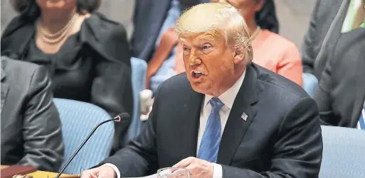  ?? SPENCER PLATT ?? U.S. President Donald Trump condemned what he called the “corrupt” dictatorsh­ip of Iran in his speech to the United Nations General Assembly this week.