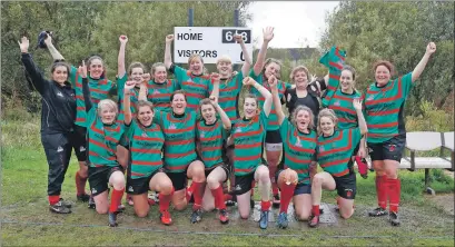  ??  ?? Oban Lorne Ladies celebrate their 68-0 win over Grangemout­h Stagettes.