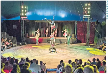  ??  ?? The Tanzanian Tornados performing at Gerry Cottle’s Wow Circus in Paignton. Dea Birkett, below, on the right, can’t wait for the 250th anniversar­y party to begin