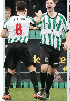  ??  ?? LET’S CELEBRATE: Jordan Watson celebrates Spartans’ third goal