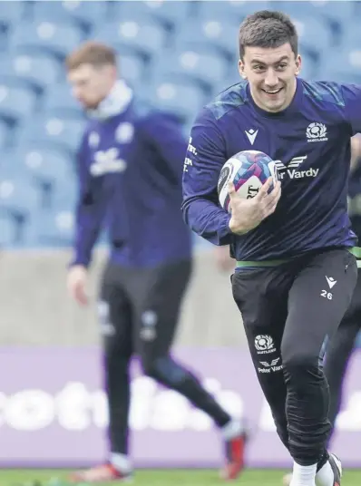  ?? ?? Cameron Redpath, left, and Ben White are put through their paces at Murrayfiel­d yesterday ahead of today's Calcutta Cup showdown at the stadium