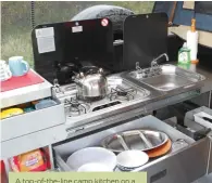  ??  ?? A top-of-the-line camp kitchen on a Complete Campsite Camper Trailer.