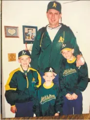  ?? Courtesy Stephen Piscotty ?? New A’s outfielder Stephen Piscotty (right) grew up going to games with his father, Michael, and brothers Nick (left) and Austin (front).