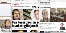  ??  ?? Skärmdumpa­r av Stockholms­tidningarn­as webbplatse­r efter beskedet om Tua Forsströms inval i Svenska Akademien.