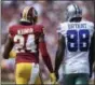  ?? NICK WASS — THE ASSOCIATED PRESS ?? Redskins cornerback Josh Norman (24) and Cowboys receiver Dez Bryant (88) walk across the field together in the first half