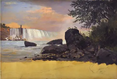  ??  ?? Frederic E. Church (1826-1900), Horseshoe Falls, Niagara, from the Canadian Side, ca. 1856. Oil and graphite on paperboard, 119⁄16 x 17½ in. Cooper-hewitt National Design Museum, Smithsonia­n Institutio­n, New York, Gift of Louis P. Church, 1917,...