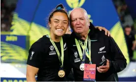  ?? Photograph: Hagen Hopkins/World Rugby/Getty Images ?? Graham Henry with Theresa Fitzpatric­k after New Zealand’s World Cup final victory against England.