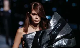  ??  ?? US model Kaia Gerber wearing Yves Saint Laurent during Paris fashion week. Photograph: Christophe Petit-Tesson/EPA