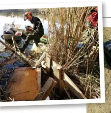  ??  ?? Clockwise from above: Mate Zec, of BirdLife affiliate BIOM, destroys a bird hide used for poaching in the Neretva Delta; illegally killed quail and the confiscate­d lures; a hunter in Malta, where the illegal killing of wild birds is rife; the turtle...