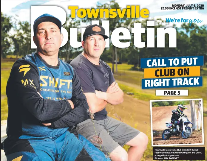  ?? Pictures: ALIX SWEENEY ?? Townsville T Motorcycle Club president Russell Fabbro and vice president Matt Quinn and (inset) young rider Imogen Jurrs.