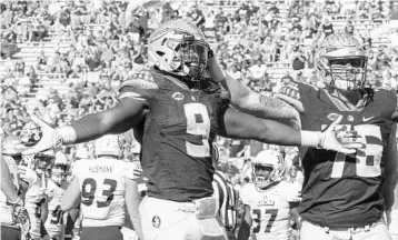  ?? MARK WALLHEISER/ASSOCIATED PRESS ?? Florida State running back Jacques Patrick, a former star at Timber Creek in Orlando, celebrates a 2nd-half touchdown.