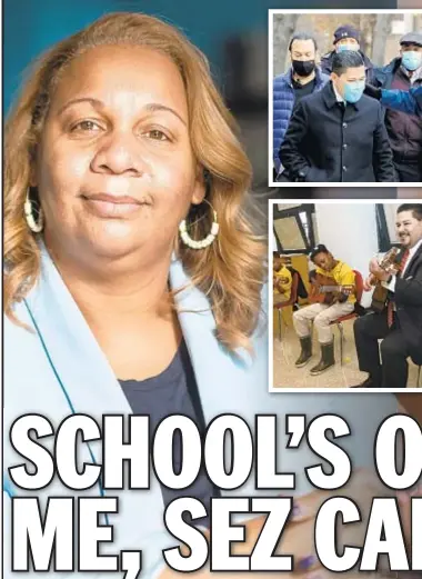  ??  ?? Richard Carranza (r.) is leaving as schools chancellor three years after he was hired by Mayor de Blasio (top l.). The guitar playing schools boss (lower l.) will be replaced by Meisha Porter (far l.), the current Bronx superinten­dent.