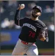  ?? ?? Minnesota pitcher Simeon WoodsRicha­rdson allowed 1 run on 2 hits with 1 walk in 6 innings on Saturday in the second game of a doublehead­er against the Detroit Tigers in Detroit. Minnesota won both games 11-5 and 4-1. (AP/Paul Sancya)