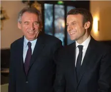  ??  ?? François Bayrou, left, with candidate Emmanuel Macron after their meeting in Paris. Photo: Thibault Camus