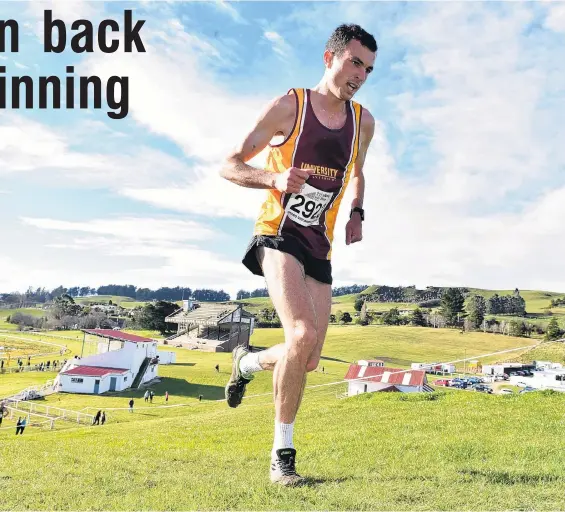  ?? PHOTO: GREGOR RICHARDSON ?? On the rise . . . Daniel Balchin climbs a hill during his win at the Otago crosscount­ry championsh­ips at the Waikouaiti Racecourse on Saturday.