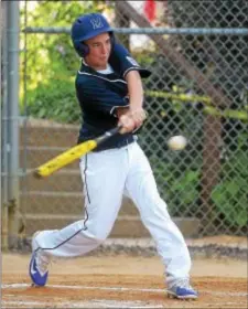  ?? PETE BANNAN — DIGITAL FIRST MEDIA ?? Media pitcher Jack Edwards strokes a grand slam home run against South Marple that was all Media would have needed in a 14-1 victory in District 19 tournament action at Aston-Middletown.