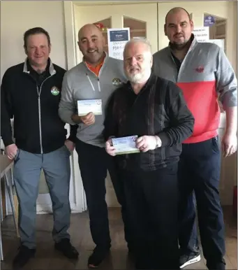  ??  ?? Cloverhill Captain Justin Byrne had his Drive-in and he’s pictured with the winning team of Shane Muckian, Gerry McShane and Gerard Loye. Missing: Stephen Markey.