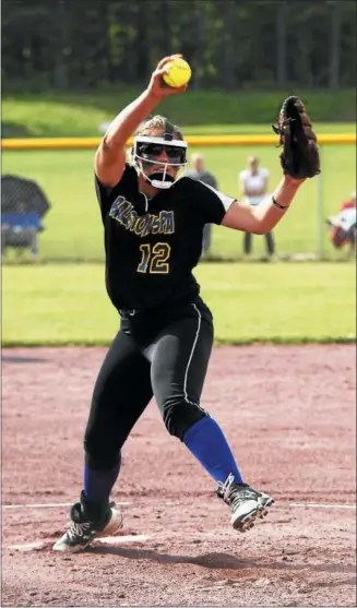  ??  ?? Ballston Spa pticher Lauren Kersch winds up inside the circle against Colonie in Wednesday's Class AA semifinal at the Luther Forest Athletic Fields in Malta.