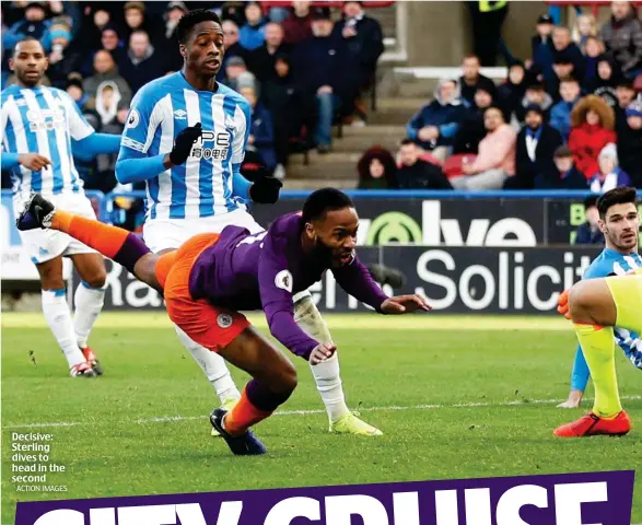  ?? ACTION IMAGES ?? Decisive: Sterling dives to head in the second