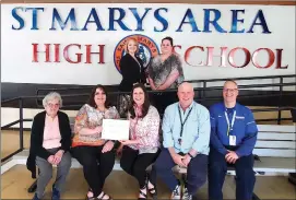  ?? Photo submitted ?? Pictured, in front, from left, are Phylis Ryden, Care & Concern Committee member; Leigh Aaron, School Counselor/Care Closet Coordinato­r; Bonnie Pearson, Care & Concern Committee Coordinato­r; Joe Schlimm, principal of St. Marys Area High School; and Warren Beck, vice principal of St. Marys Area Might School; and back row, Chrissy Kuhar, Assistant Superinten­dent of the St. Marys Area School District; and Shelbie Benjamin, school counselor.