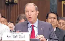  ?? COURTESY OF JUDICIARY.SENATE.GOV ?? U.S. Sen. Tom Udall of New Mexico wants Gov. Michelle Lujan Grisham’s new administra­tion to take a fresh look at a state decision to change how the volume of radioactiv­e waste stored at the Waste Isolation Pilot Plant is measured.