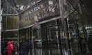  ??  ?? People enter BlackRock Inc headquarte­rs in New York. The company is accused of torpedoing investor efforts to fight the climate crisis. Photograph: Bloomberg/Bloomberg via Getty Images