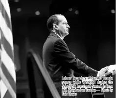  ?? — Photo by Eric Thayer ?? Labour Secretary Alexander Acosta pauses while speaking during the SelectUSA Investment Summit in Oxon Hill, Maryland on Tuesday.